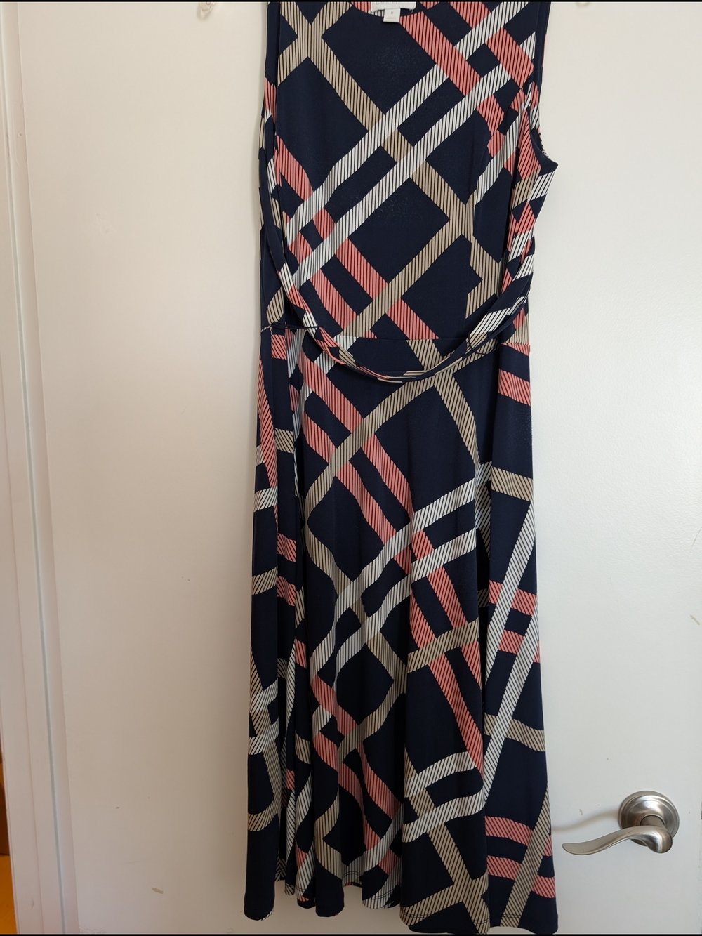 Sleeveless Navy Geometric Print Maxi Dress